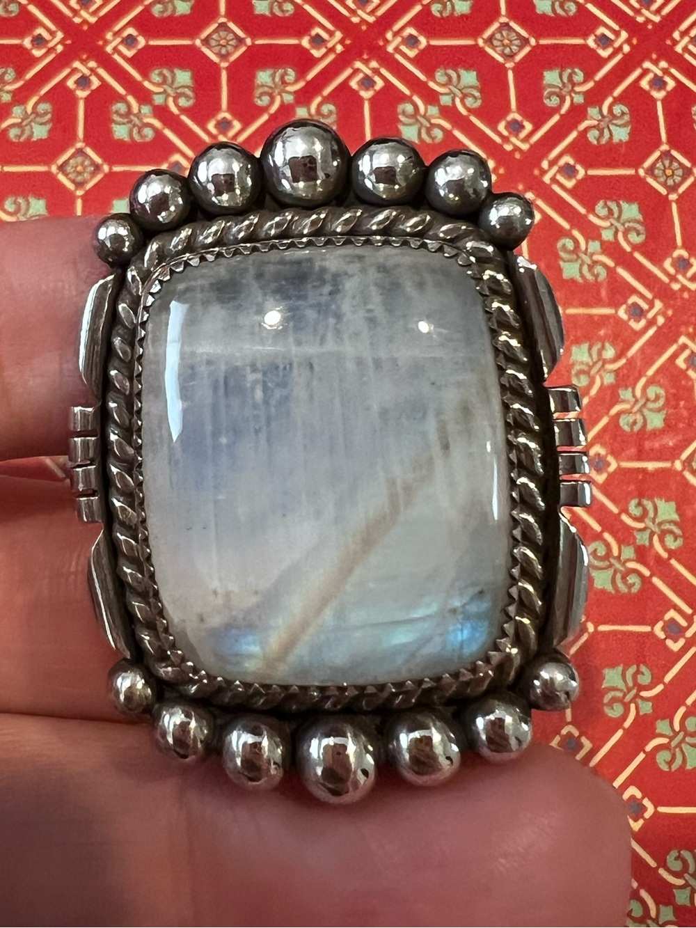 Sterling Silver Moonstone Statement Ring - Iridescent White